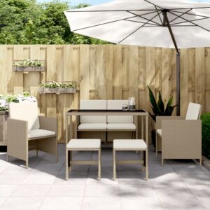 6 Részes Polyrattan Kerti Étkezőgarnitúra Párnákkal