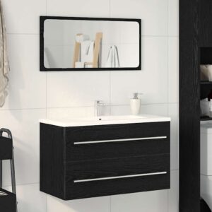 Fekete Tölgy Színű Szerelt Fa Mosdószekrény 80 X 38,5 X 48 Cm